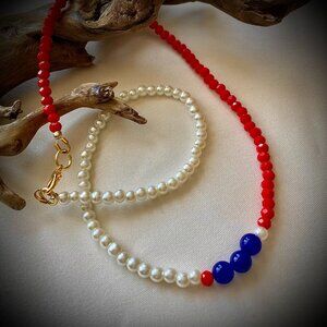 Celebrating Fourth of July, Red, Blue, and White, Colorful Necklace